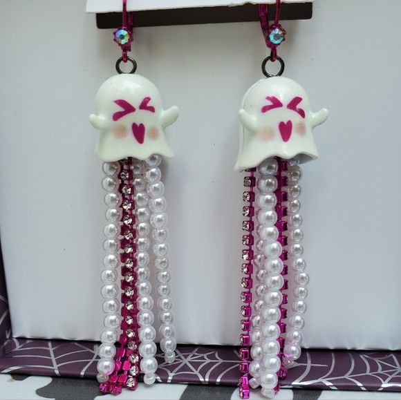 Betsey Johnson Ghost Dangle Earrings crystals - Picture 1 of 9
